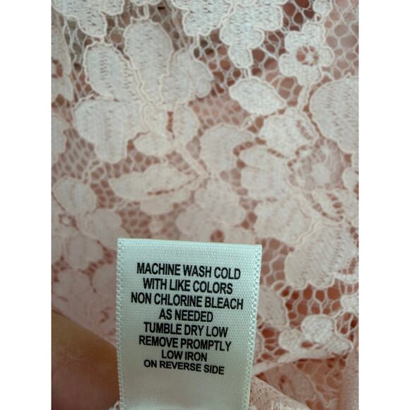 Blush Lace High Neck Blouse – Sheer Floral Romantic Top Size L - Picture 6 of 8